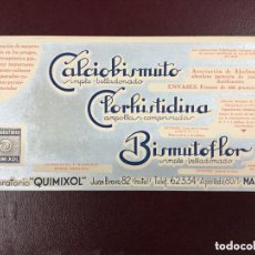 Coleccionismo Papel secante: PAPEL SECANTE - CALCIO BISMUTO CLORHISTIDINA BIMUTOFLOR - LABORATORIO QUIMIXOL MADRID- 24X12CM