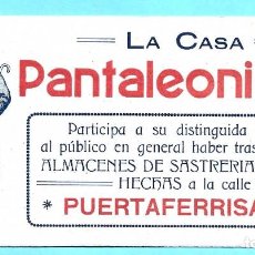 Coleccionismo Papel secante: PAPEL SECANTE PANTALEONI HNOS. DESPUÉS, SASTRERÍA MODELO, BARCELONA, S/F.