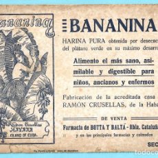Coleccionismo Papel secante: PAPEL SECANTE BANANING BANANINA. RAMON CRUSELLAS, HAVANA. VENTA: F. DE BOTTA Y BALTÁ, BARCELONA, S/F