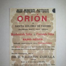 Coleccionismo Papel secante: SANTA COLOMA DE FARNES-AGUA MINERAL ORION-PAPEL SECANTE PUBLICIDAD-VER FOTOS-(K-6571). Lote 338892993