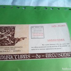 Coleccionismo Papel secante: PAPEL SECANTE CON PUBLICIDAD MANUFACTURAS DE ARTESANIA , RARO