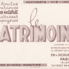 Coleccionismo Papel secante: SECANTE - LE PATRIMOINE - ASSURANCES - PARÍS - FRANCIA - 235X155MM