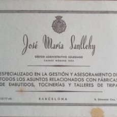 Coleccionismo Papel secante: PAPEL SECANTE PUBLICIDAD JOSÉ MARIA SANLLEHY GESTOR ADMINISTRATIVO COLEGIADO-BARCELONA.