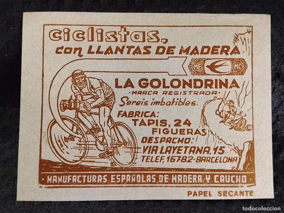 Coleccionismo Papel secante: CICLISTAS CON LLANTAS DE MADERA LA GOLONDRINA - PAPEL SECANTE - BICICLETAS - PUBLICIDAD -(115.455)