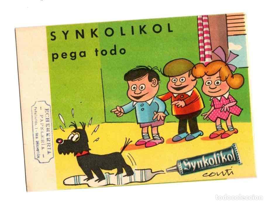 Coleccionismo Papel secante: PAPEL SECANTE PUBLICITARIO PEGAMENTO SYNKOLIKOL. ILUSTRADA POR CARLOS CONTI. C. 1950