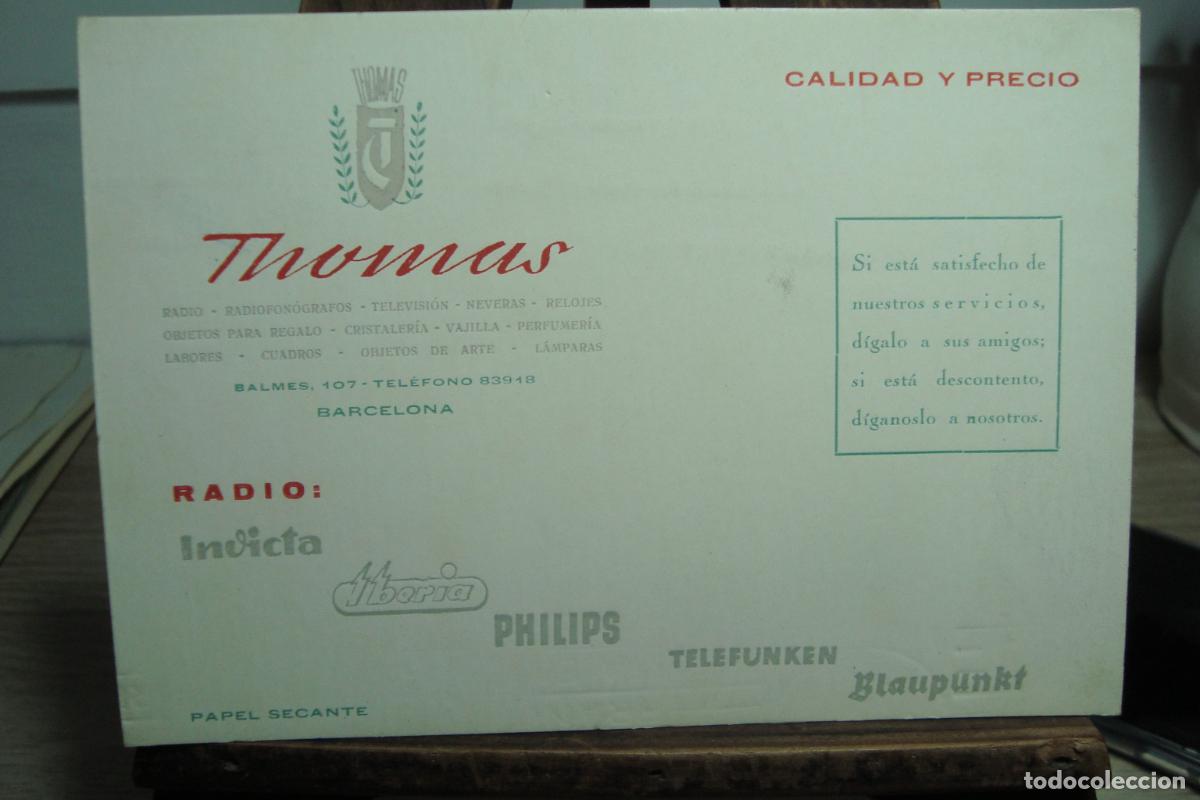 Coleccionismo Papel secante: ANTIGUO PAPELE SECANTE PUBLICIDAD THOMAS. RADIO. TELEVISION. RELOJES. CRISTALERIA. BARCELONA