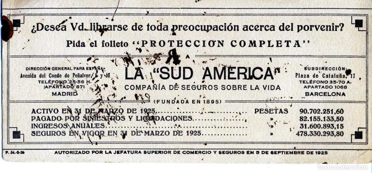 Coleccionismo Papel secante: PAPEL SECANTE. PROPAGANDA DE LA SUDAMERICA, COMPA&Ntilde;IA DE SEGUROS. A&Ntilde;OS 20.-