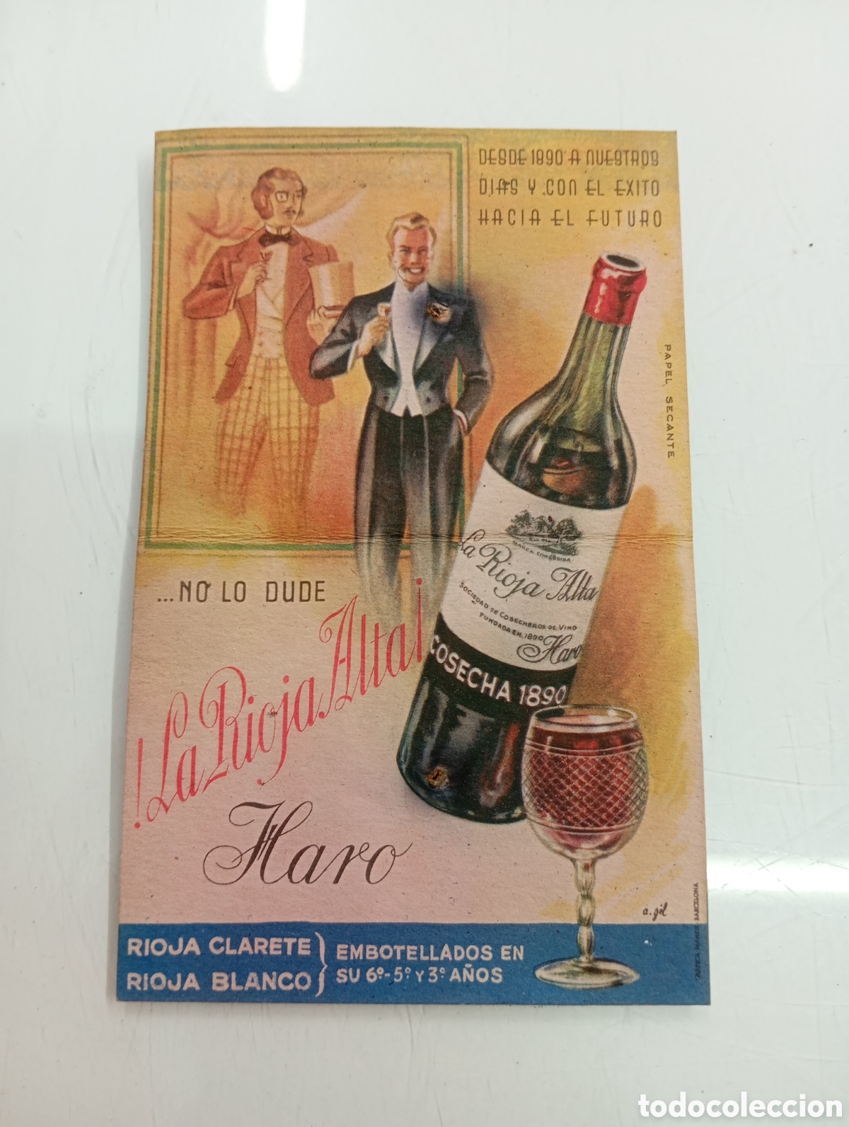 Coleccionismo Papel secante: PAPEL SECANTE PUBLICIDAD LA RIOJA ALTA HARO 1890 PUBLICISTA A. GIL VINO ENOLOGIA 14.5 x 9.2 cm RARO