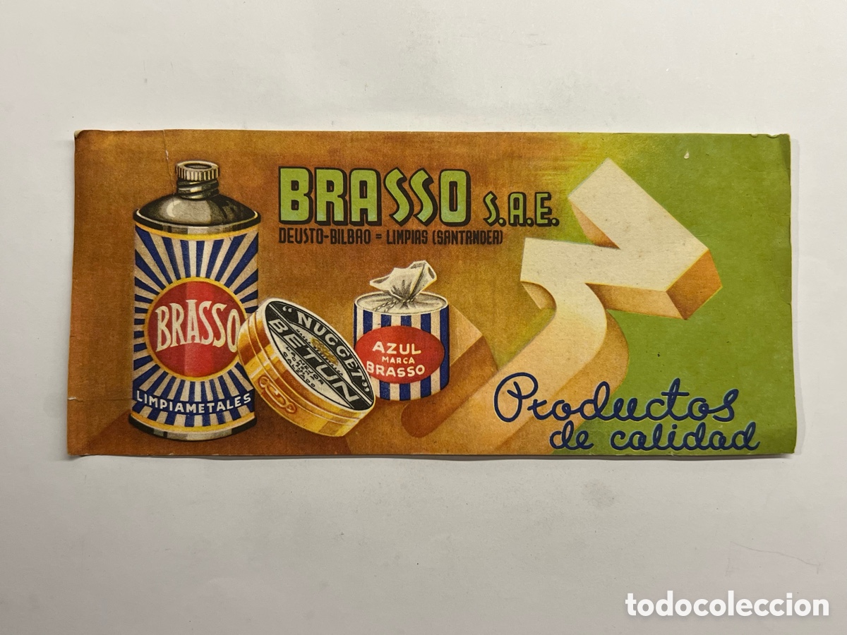 Coleccionismo Papel secante: DEUSTO - BILBAO.. SECANTE PUBLICIDAD PRODUCTOS DE CALIDAD BRASSO (h.1950?)