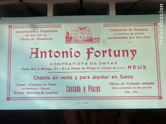 Collectable Blotting Paper: Reus. Antonio Fortuny . A&ntilde;os 30. Trajeton papel secante 21 x 12.5 cm.