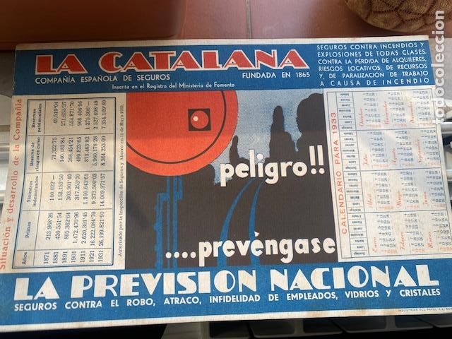 Collectable Blotting Paper: La Catalana, La Previsi&oacute;n Nacional. Compa&ntilde;ia de seguros. Calendario a&ntilde;o 1933. 24 x 16 cm