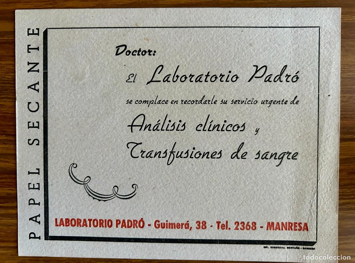 Colecionismo Mata-borr&atilde;o: PAPEL SECANTE PROMOCIONAL DE LABORATORIOS PADR&Oacute; DE MANRESA c. 1931