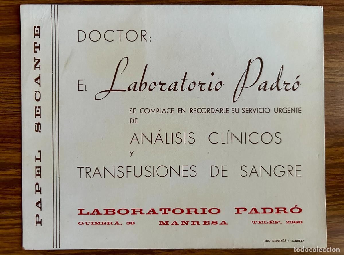 Colecionismo Mata-borr&atilde;o: PAPEL SECANTE PROMOCIONAL DE LABORATORIOS PADR&Oacute; DE MANRESA c. 1935