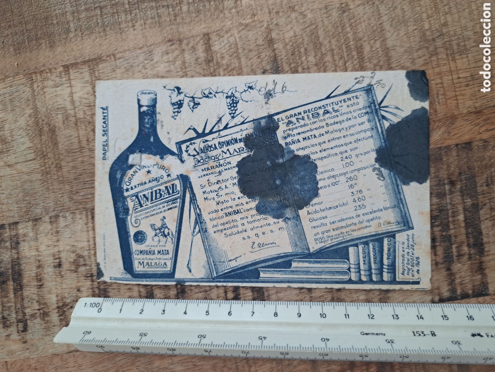 Coleccionismo papel secante: Jml Papel Secante, Gran Vino puro extra a&ntilde;ejo, Anibal, Compa&ntilde;ia Mata, Malaga. Raro.