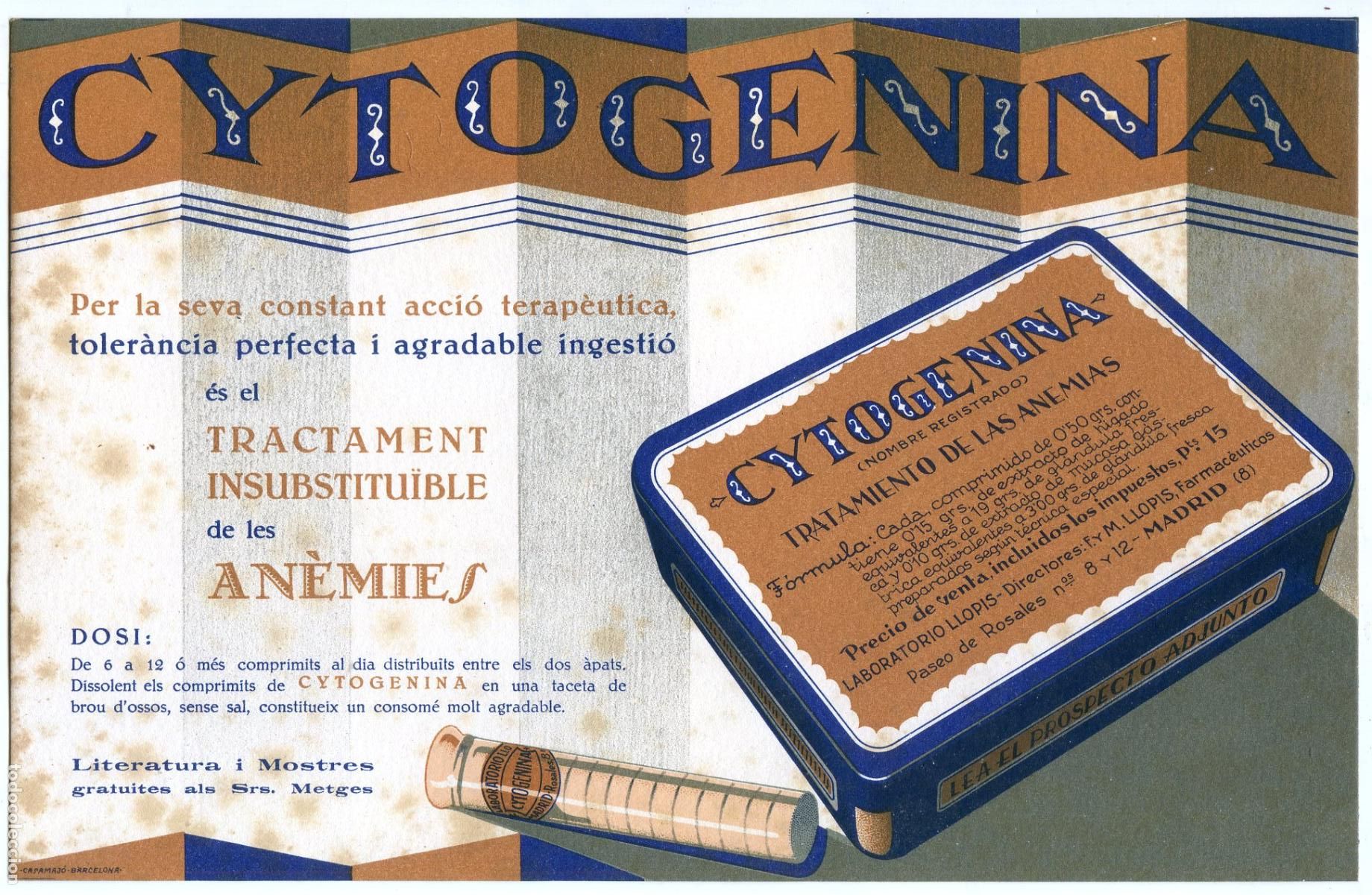 Coleccionismo papel secante: Cytogenina, Laboratorio Llopis, secante de 1934, farmacia