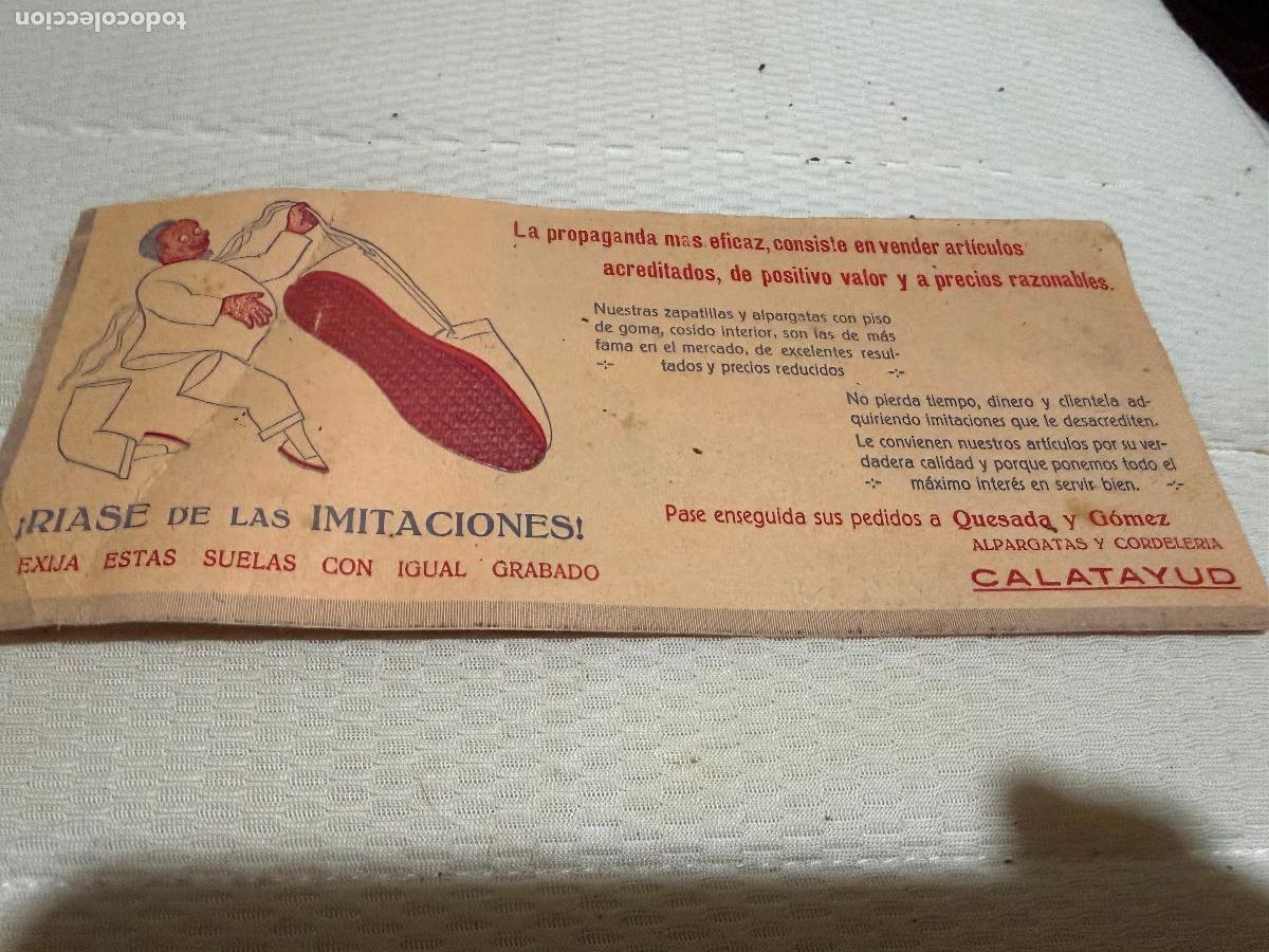 Coleccionismo papel secante: Papel secante alpargatas y cordeler&iacute;a Calatayud Zaragoza