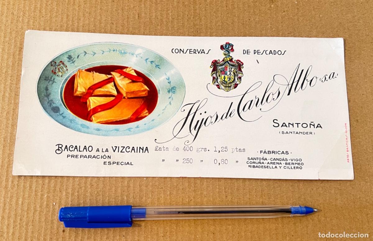 Coleccionismo papel secante: Papel secante con publicidad HIJOS DE CARLOS ALBO CONSERVAS SANTO&Ntilde;A SANTANDER
