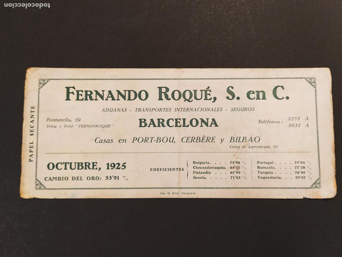 Coleccionismo papel secante: FERNANDO ROQUE ADUANAS TRANSPORTES SEGUROS - BARCELONA - PUBLICIDAD - PAPEL SECANTE -(K-16.031)