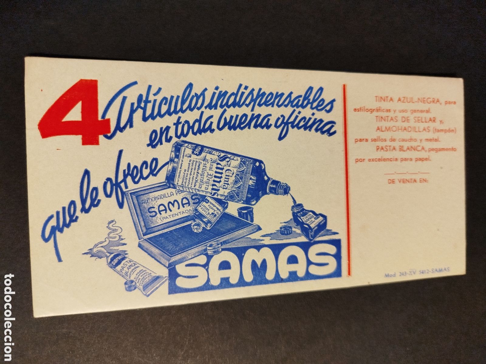 Coleccionismo papel secante: PAPEL SECANTE TINTA SAMAS