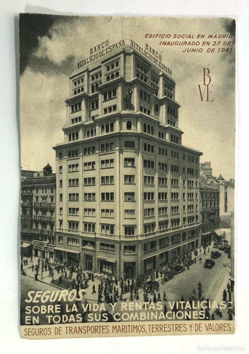 Coleccionismo papel secante: SECANTE / BANCO VITALICIO DE ESPA&Ntilde;A / SEGUROS / MADRID 1941 / 25 x 17