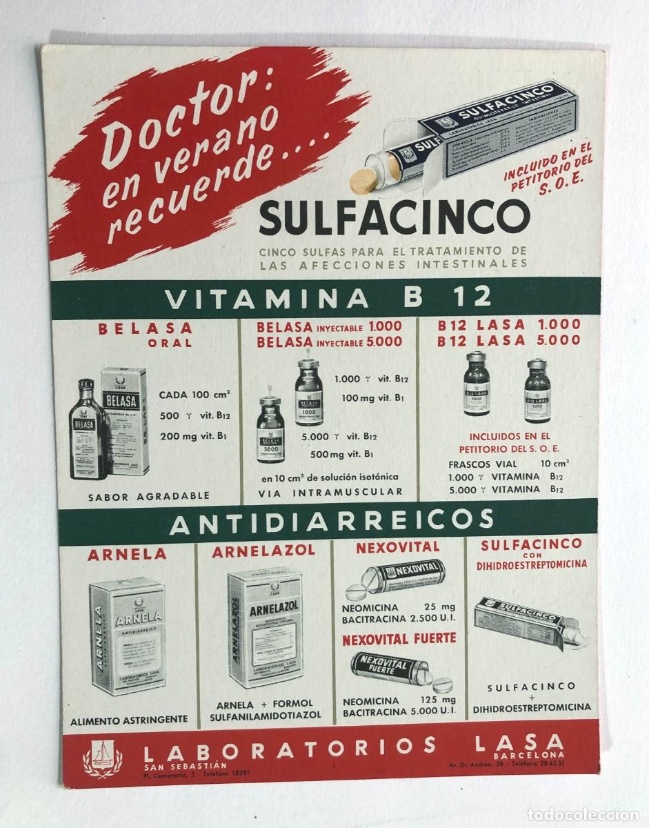 Coleccionismo papel secante: SECANTE / FARMACIA / SULFACINCO / LABORATORIOS LASA - SAN SEBASTIAN / BARCELONA