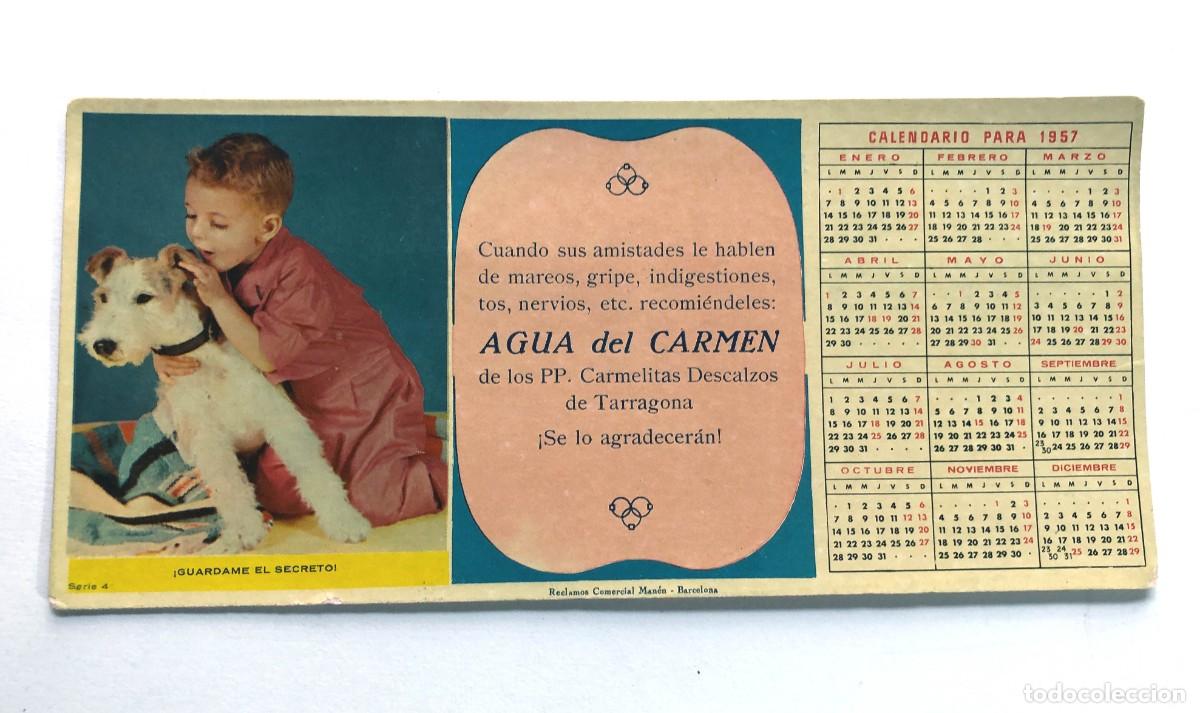Coleccionismo papel secante: SECANTE - CALENDARIO A&Ntilde;O 1957 / AGUA DEL CARMEN / PP. CARMELITAS - TARRAGONA