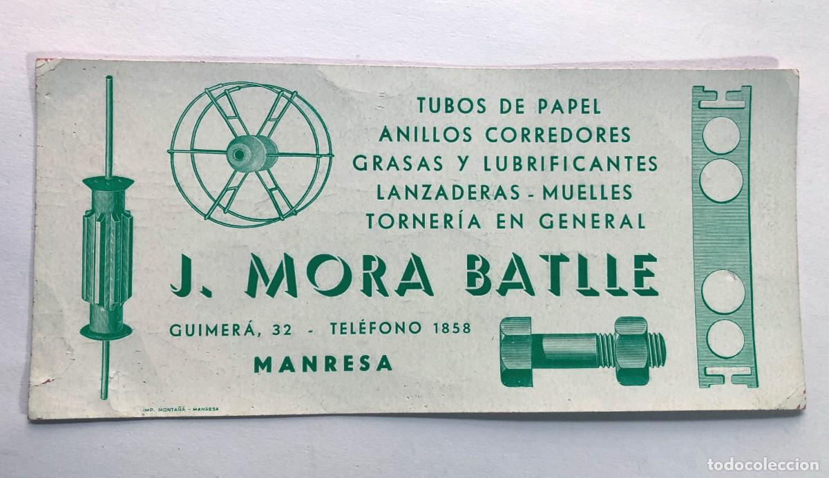 Coleccionismo papel secante: SECANTE / J. MORA BATLLE / TUBOS PAPEL - TORNER&Iacute;A / MANRESA