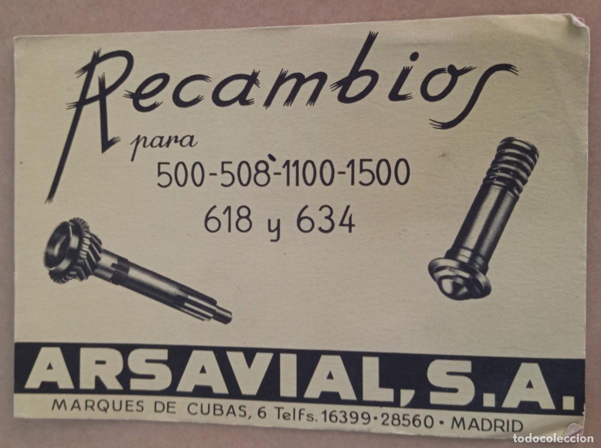 Coleccionismo papel secante: ANTIGUO PAPEL SECANTE RECAMBIOS ARSAVIAL S,A