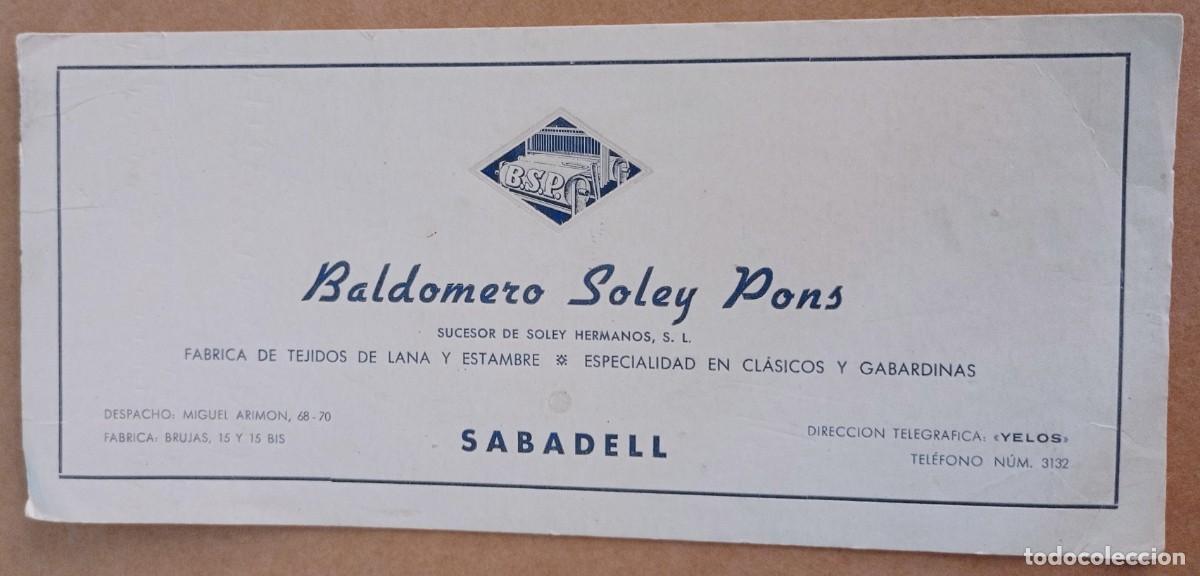 Coleccionismo papel secante: ANTIGUO PAPEL SECANTE BALDOMERO SOLEY PONS - SABADELL