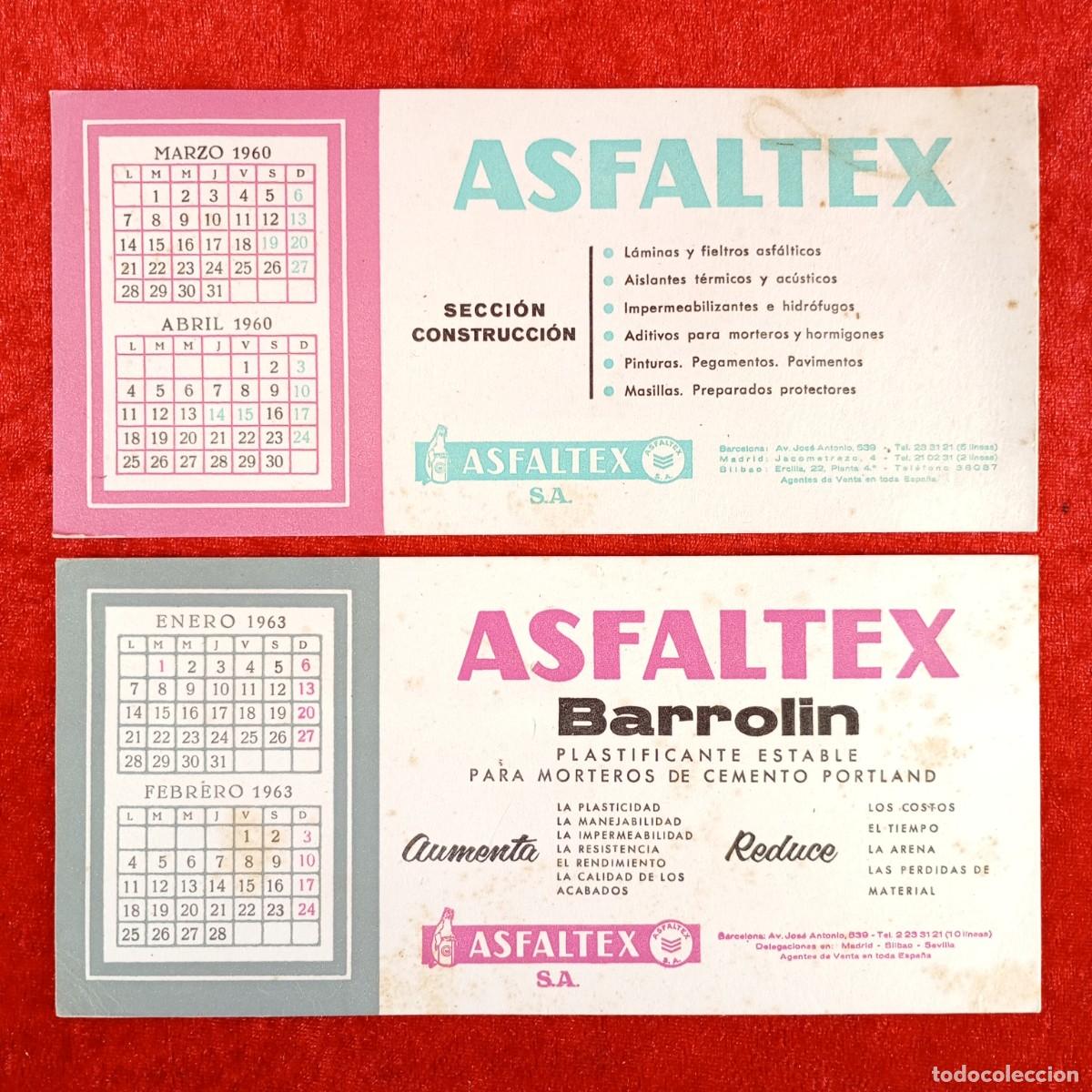Coleccionismo papel secante: ASFALTEX - PLASTICANTE ESTABLE PARA MORTEROS DE CEMENTO PORTLAND - 2 CALENDARIOS PAPEL SECANTE / 581