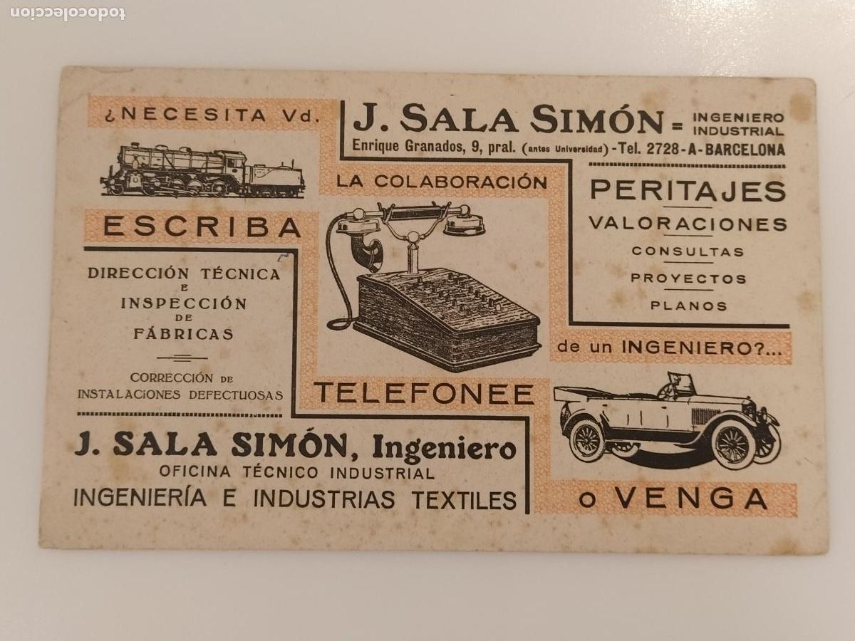 Coleccionismo papel secante: BARCELONA - J. SALA SIMON INGENIERO INDUSTRIAL - PAPEL SECANTE - PUBLICIDAD -(K-16.148)