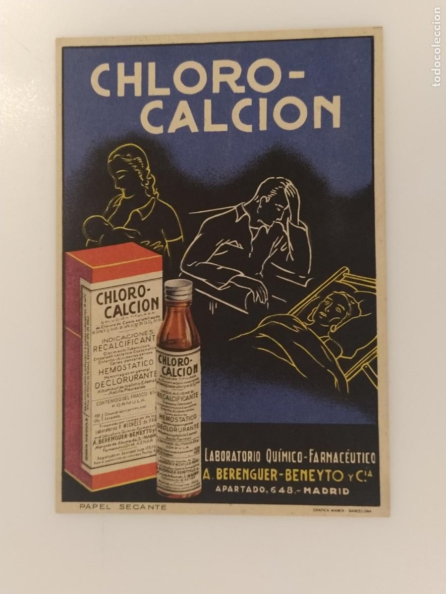 Coleccionismo papel secante: CHLORO CALCION LABORATORIO BERENGUER BENEYTO Y CIA - PAPEL SECANTE - PUBLICIDAD -(K-16.148)