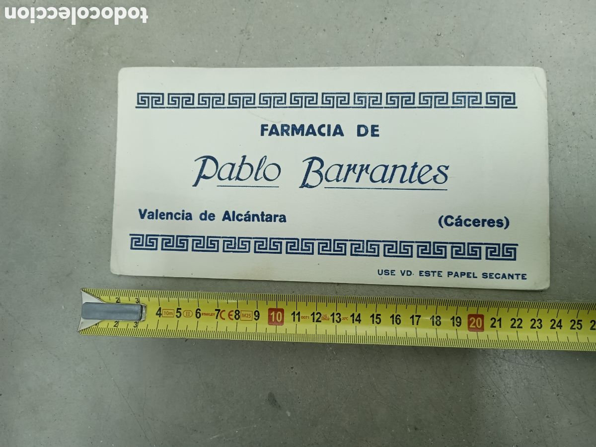 Coleccionismo papel secante: PAPEL SECANTE FARMACIA PABLO BARRANTES- VALENCIA DE ALCANTARA - C&Aacute;CERES