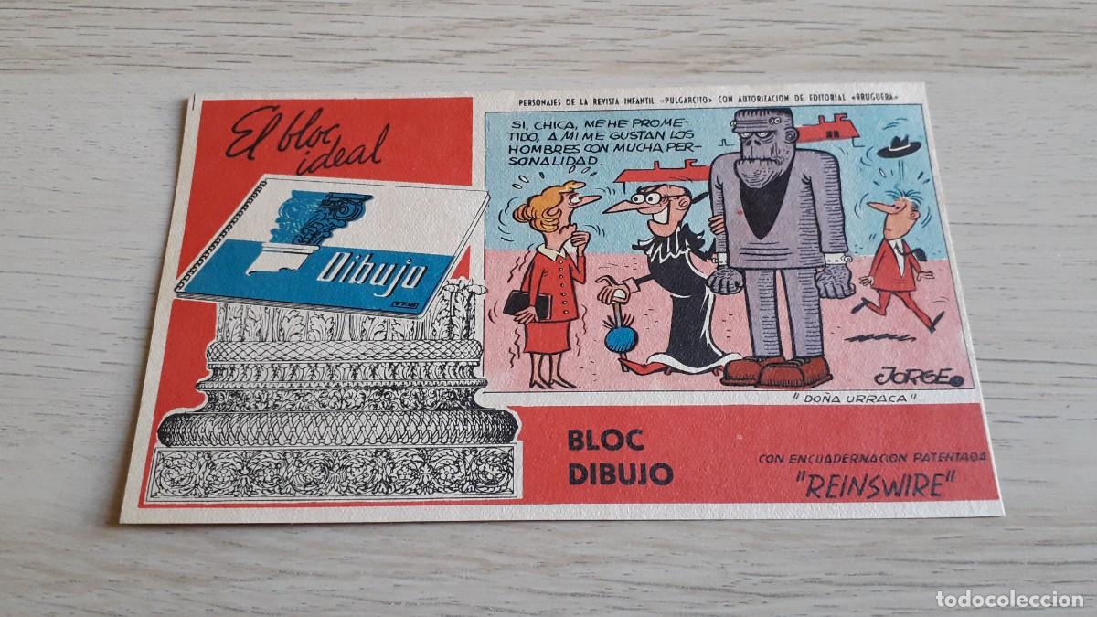 Coleccionismo papel secante: Antiguo Secante Do&ntilde;a Urraca, Jorge, personajes Revista Pulgarcito Bruguera, Bloc Dibujo