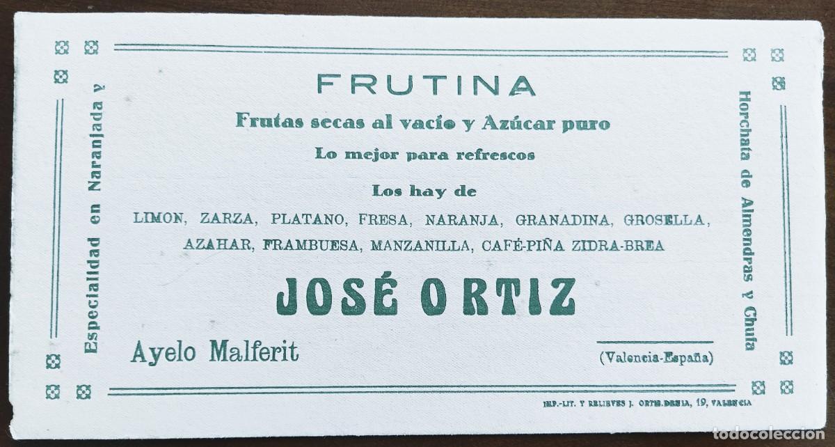 Coleccionismo papel secante: SECANTE SIN USAR FRUTINA NARANJADA FRUTAS SECAS Y AZ&Uacute;CAR PURO JOS&Eacute; ORTIZ AYELO MALFERIT (VALENCIA)