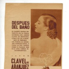 Coleccionismo Papel Varios: AÑO 1936 RECORTE PRENSA PUBLICIDAD JABON CLAVEL DE ARANJUEZ PERFUMERIA LA ROSARIO SANTANDER. Lote 80764386