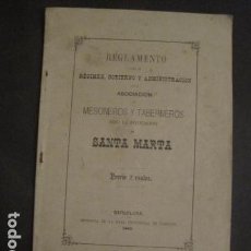 Coleccionismo Papel Varios: REGLAMENTO MESONEROS Y TABERNEROS - SANTA MARTA - BARCELONA 1885 -VER FOTOS-(V- 10.204). Lote 81680100