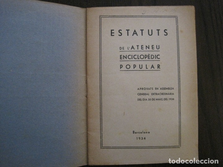 Coleccionismo Papel Varios: BARCELONA- ESTATUTS DE LATENEU ENCICLOPEDIC POPULAR - ANY 1934 -VER FOTOS-(V-13.720) - Foto 3 - 114276679