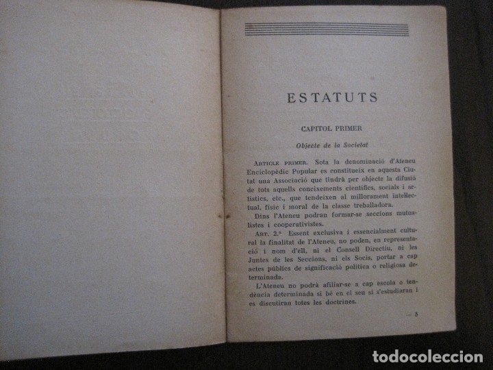 Coleccionismo Papel Varios: BARCELONA- ESTATUTS DE LATENEU ENCICLOPEDIC POPULAR - ANY 1934 -VER FOTOS-(V-13.720) - Foto 4 - 114276679