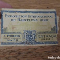 Coleccionismo Papel Varios: ANTIGUA ENTRADA DE EXPOSICION INTERNACIONAL BARCELONA 1929, ORIGINAL. 1 PTA. . Lote 135955114