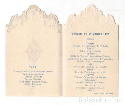 Coleccionismo Papel Varios: MENÚ: Dejeuner du 21 octobre 1897. Marguery - Paris. Troquelado - Foto 2 - 178229407