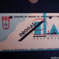 Coleccionismo Papel Varios: TARJETA DE VISITA DE DROGAS PLA. VALENCIA.. Lote 270122703