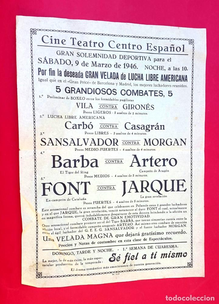 Coleccionismo Papel Varios: LUCHA LIBRE - 1946 - CINE TEATRO CENTRO ESPAÑOL - Foto 1 - 297037978