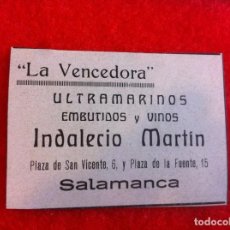 Coleccionismo Papel Varios: ANUNCIO DE LA VIDA GRÁFICA ESPAÑOLA. 1929. LA VENCEDORA. INDALECIO MARTÍN. ULTRAMARINOS. SALAMANCA. Lote 341041063