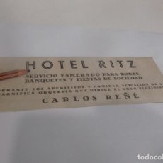 Coleccionismo Papel Varios: RECORTE PUBLICIDAD AÑO 1944(MADRID)HOTEL RITZ-SERVICIO ESMERADO BODAS Y FIESTAS-ORQUESTA CARLOS REÑÉ. Lote 342854348