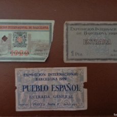 Coleccionismo Papel Varios: 2 ENTRADAS EXPOSICIÓN BARCELONA 1929 Y 1 ENTRADA PUEBLO ESPAÑOL BARCELONA. Lote 364293421