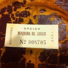 Coleccionismo Papel Varios: CUPÓN PAPEL. MAQUINA DE COSER. PONTEVEDRA. 6 X 2,5CM. 1962. Lote 366703806