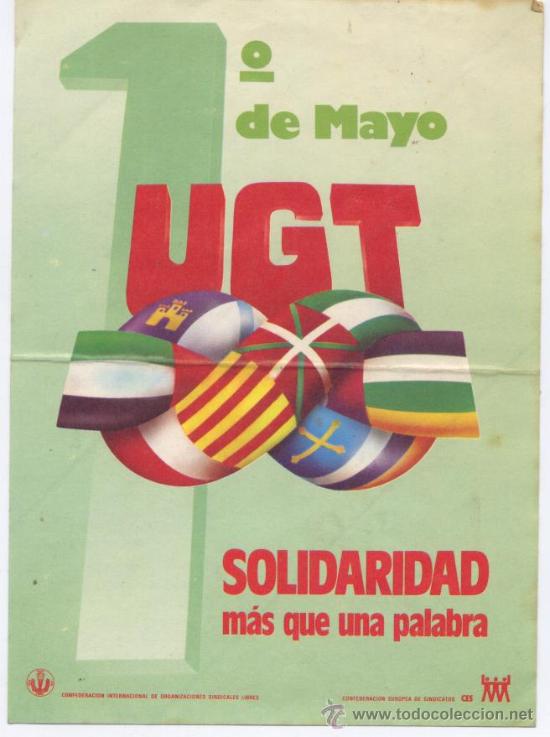 Pegatinas de colecci&oacute;n: ANTIGUA PEGATINA SINDICAL *UGT* - 1&ordm; DE MAYO - SOLIDARIDAD M&Aacute;S QUE UNA PALABRA