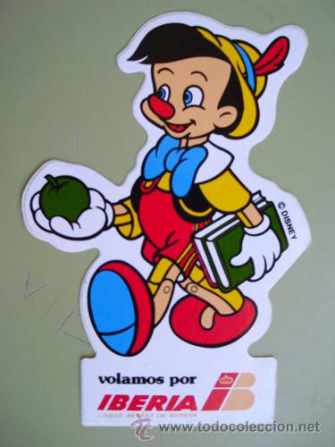 Pegatinas de colecci&oacute;n: Pegatina Adhesivo Publicidad : IBERIA - Pinocho. Disney. 12x8 cm