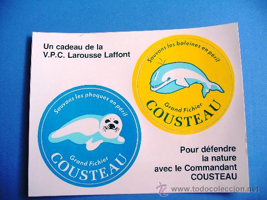Pegatinas de colecci&oacute;n: Pegatina doble Gran Fichier Commandant COUSTEAU, salvar focas y ballenas. NATURALEZA